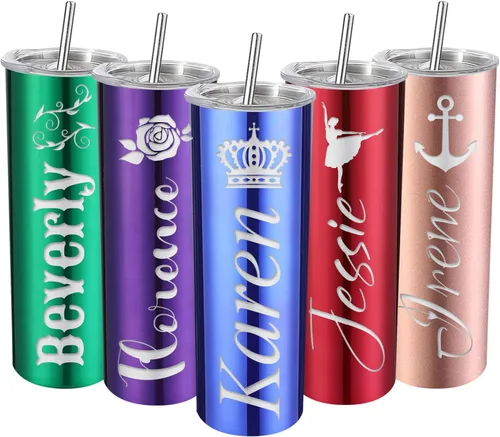 Miniatura 14 de Vaso personalizado – Grabado con láser con nombre, vaso delgado de acero inoxidable personalizado de 20 onzas con tapas y pajitas 19 colores y 16