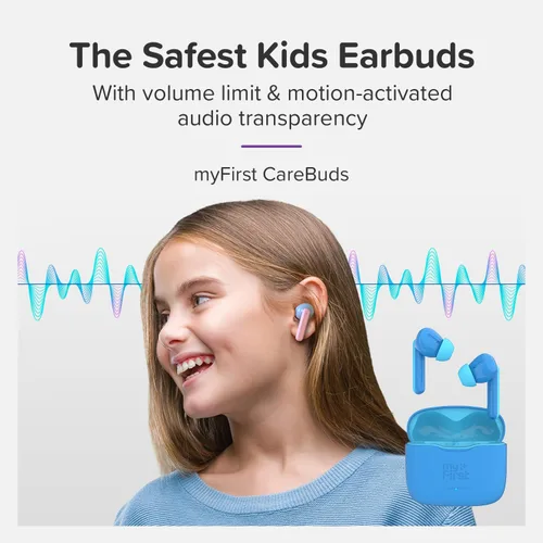 Miniatura 2 de myFirst Carebuds Auriculares para Niños - Auriculares Inalámbricos Bluetooth Verdaderos con Límite de Volumen de 85db, Micrófono, Estuche de Carga