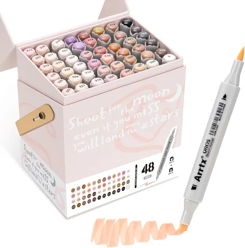 Marcadores de Alcohol Arrtx en Tonos de Piel Oros 48 Colores, Punta de Pincel y Bisel, Marcadores de Arte para Artistas Adultos, Dibujo, Colorear,