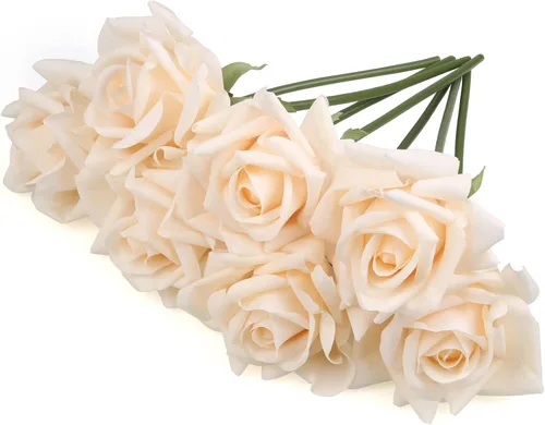 Eyamumo 7 rosas artificiales, flores artificiales de seda sintética, flores falsas de tacto real, decoración de bricolaje para bodas, fiestas,