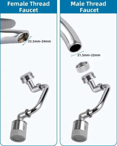 Miniatura 8 de Hibbent Extensor de grifo giratorio de 1080°, aireador de grifo giratorio, accesorio de grifo de metal, doble función, rociador de fregadero