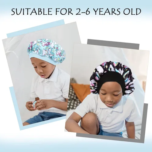 Miniatura 6 de 4 gorros de seda para dormir, gorros de satén para niñas, gorro de dormir de satén para cabello rizado natural y banda ancha elástica