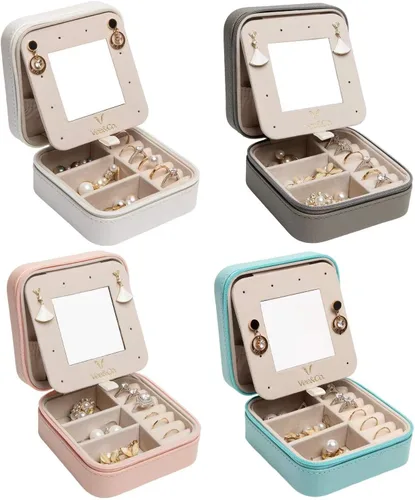 VEE&CO. Estuche organizador de joyas de viaje, paquete de 4 unidades, caja de joyería de 4 colores, estuche de viaje para el día de San Valentín,