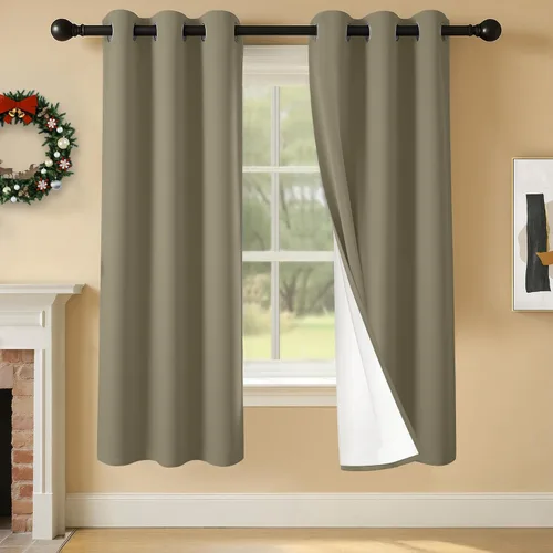 Miniatura 60 de 2 paneles de cortinas 100% opacas, cortinas ligeras con aislamiento térmico con ojales para dormitorio, sala de estar, tratamiento de ventana