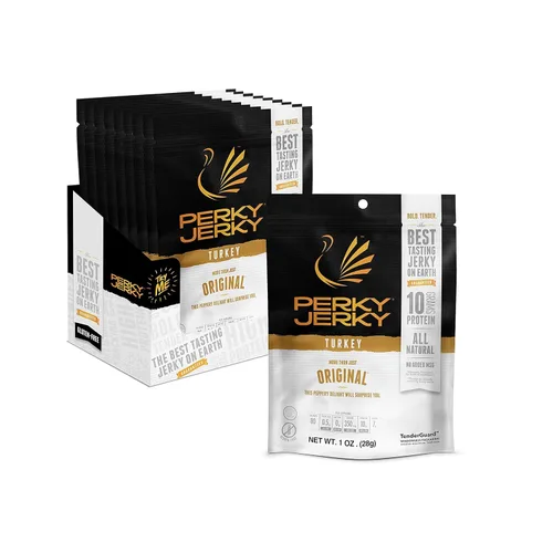 Miniatura 10 de Perky Jerky Carne seca original 100% alimentada con pasto, 1 onza (paquete de 12), sin antibióticos, 0.35 onzas de proteína por porción, baja