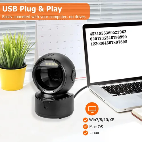 Miniatura 8 de NetumScan Escáner de código de barras omnidireccional automático de escritorio, lector de código de barras QR con cable USB manos libres, detección