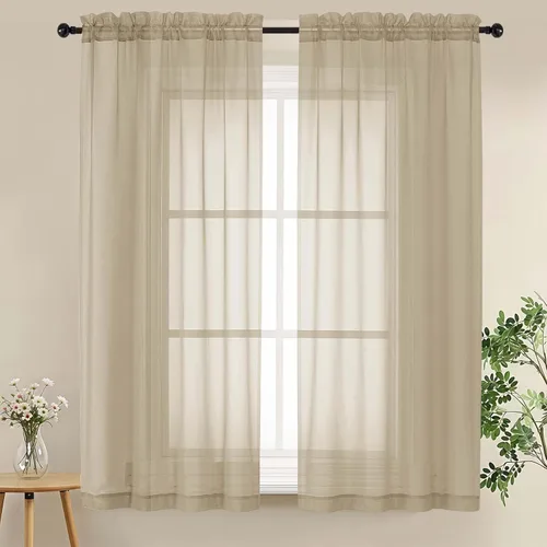 Miniatura 85 de LIVEKID Cortinas traslúcidas negras de cocina de 36 pulgadas de largo, cortinas cortas filtrantes de luz, 2 paneles de gasa aireada, texturizadas