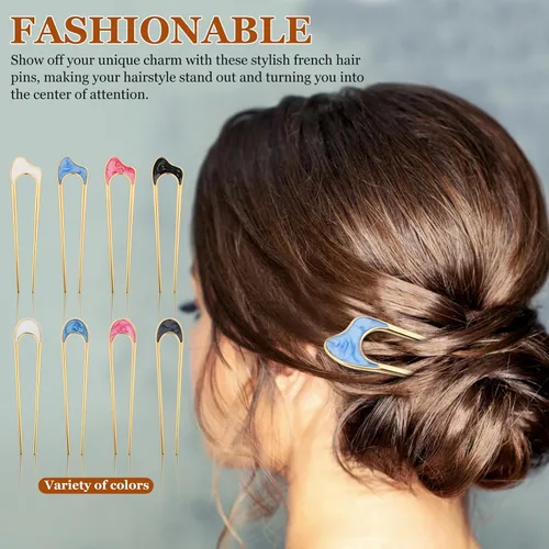 Miniatura 7 de 8 horquillas decorativas en forma de U para mujer, elegantes horquillas de metal francés para moños, versátiles