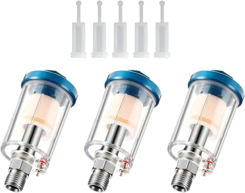 3 piezas de mini filtro de aire en línea separador de agua y aceite para línea de aire con 5 filtros de pistola pulverizadora, entrada y salida NPT