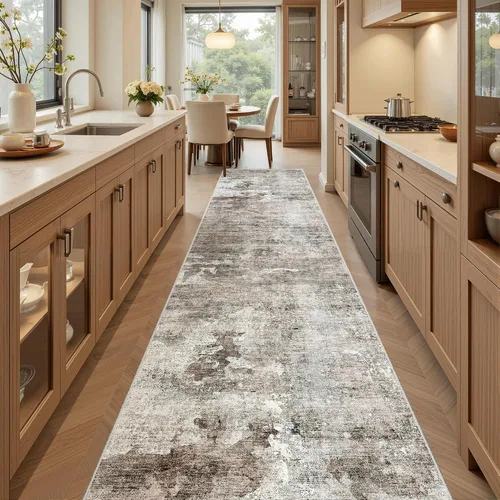 Miniatura 51 de Alfombra de pasillo Soalmost 2'6" x 10' lavable, alfombra antideslizante para cocina, baño, lavandería, alfombras vintage ultra delgadas para Beige