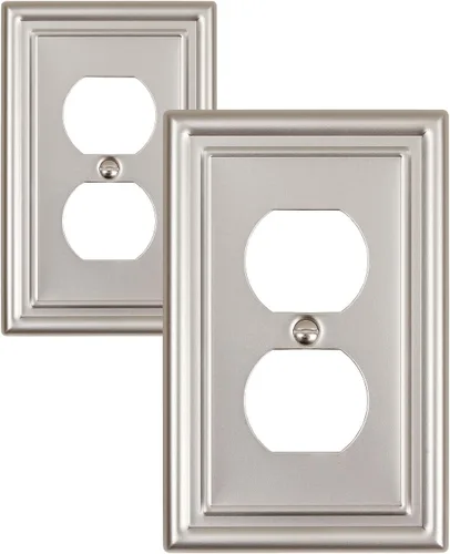 Miniatura 30 de Paquete de 2 placas decorativas de pared, placa de cubierta de toma de corriente eléctrica de níquel satinado para receptáculo, interruptor