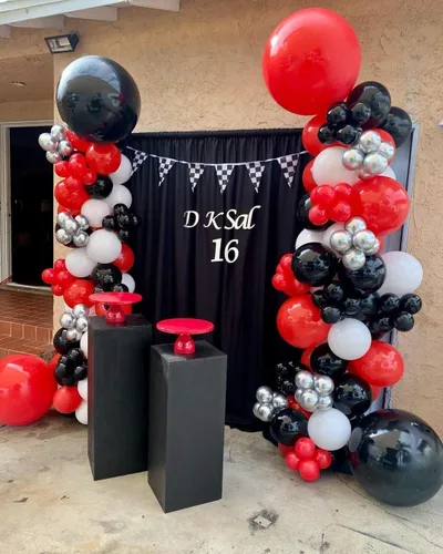 Miniatura 9 de Cortina de fondo negra: 2 paneles de 5 pies x 10 pies - Cortina de fondo de fotos de poliéster para escenario de boda, fiesta de cumpleaños