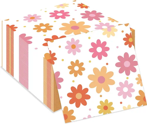 60 servilletas de papel con margaritas Groovy Daisy Boho Servilletas de cena desechables con flores decorativas para fiestas de baby shower,