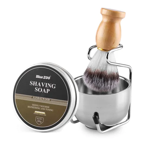 Juego de brochas de afeitar para hombre, incluye jabón de afeitar de 3.53 oz, soporte de cepillo de afeitar de cabello suave, acero inoxidable con