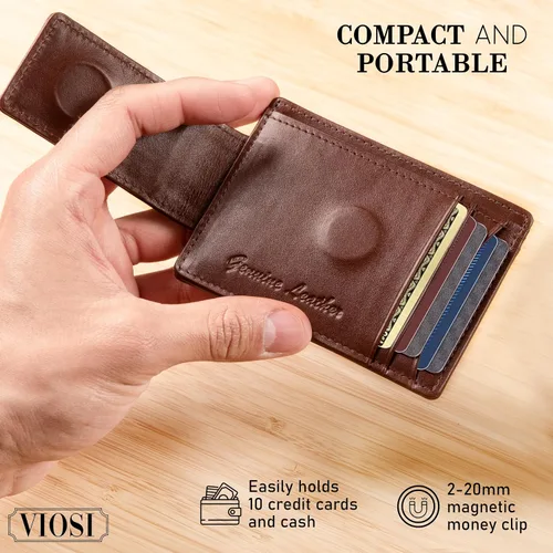 Miniatura 5 de Billetera con clip magnético con bolsa frontal de cuero de hombre, Viosi RFID, Marrón