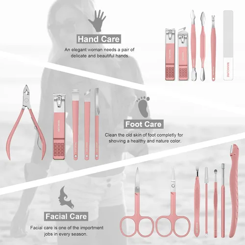 Miniatura 3 de Juego de manicura profesional de pedicura, kit de cortaúñas – 18 herramientas de cuidado de uñas – Kit de aseo con lujosa funda de viaje mejorada