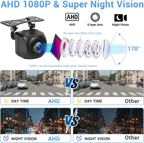 Miniatura 3 de AHD 1080P - Cámara de respaldo para matrícula, 170 grados, gran angular, visión nocturna, carcasa de metal, línea de guía de encendido/apagado