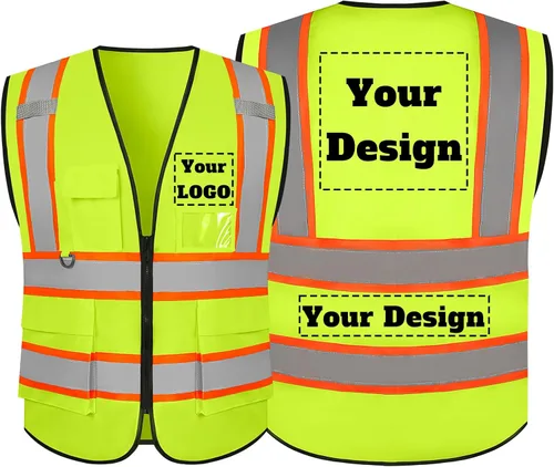 Miniatura 33 de Chaleco de seguridad personalizable con logotipo con 5 bolsillos y cremallera reflectante de alta visibilidad clase 2 ropa de trabajo al aire libre