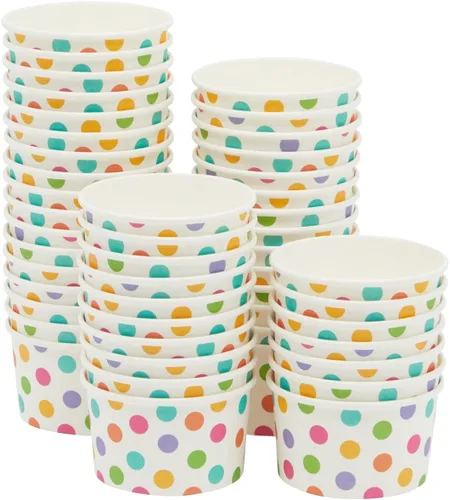 Miniatura 6 de BLUE PANDA Vasos de papel para helado, 50 unidades, diseño de lunares arcoíris, desechables para helados y aperitivos, cuencos de helado, tazas