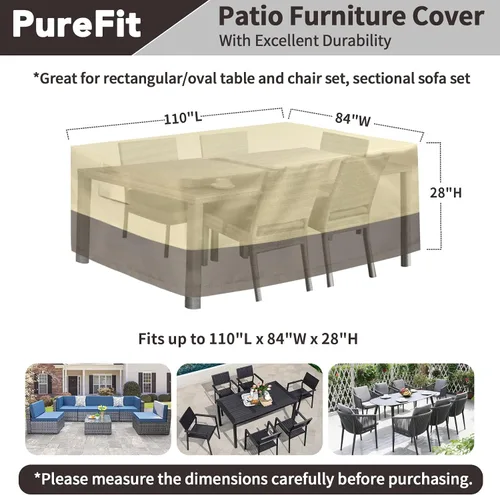 Miniatura 2 de PureFit Fundas para muebles de patio, funda para muebles de mesa para exteriores, lona impermeable, rectangular, 650D, fundas de patio para muebles