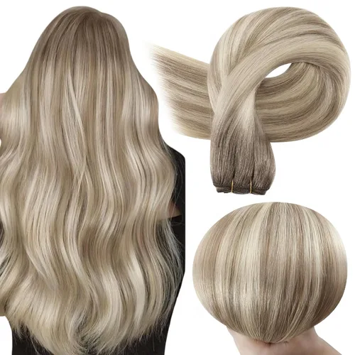 Miniatura 37 de Full Shine Extensiones de cabello humano, 18 pulgadas, mechones de trama, color #2 castaño oscuro, 3.5 onzas, cabello Remy para coser, doble trama