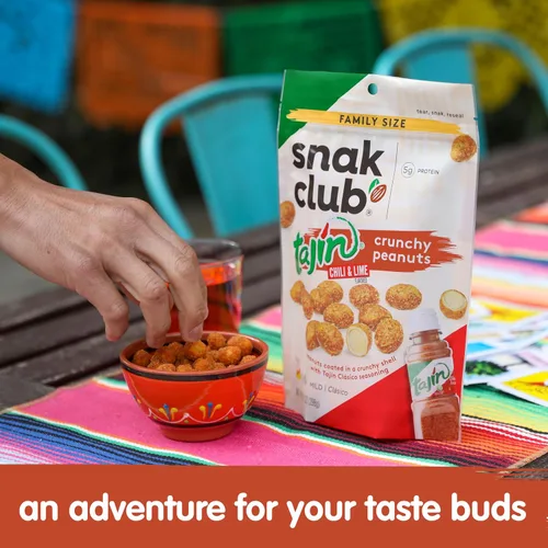 Miniatura 6 de Snak Club Tajin - Cacahuetes crujientes, nueces con chile y condimento de lima, suave, sin colores ni sabores artificiales, bolsa resellable de 10.5