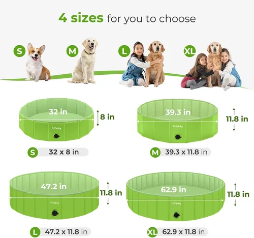 Miniatura 6 de Furrybaby Piscina para Perros, Piscina Infantil con Plato Duro, Plegable, Baño para Mascotas, Piscina Plegable para Mascotas, Portátil, Verde, 32