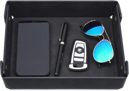 CASIRENA Bandeja organizadora de cuero sintético para regalo del día del padre para hombres, bandeja para llaves de mesa de entrada, cartera, reloj,