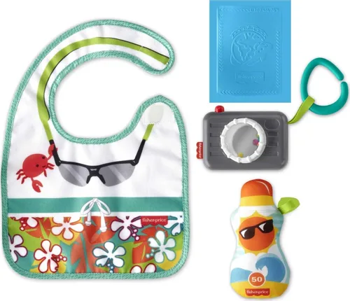 Fisher-Price Juego de regalo para bebé con 4 juguetes con temática de viaje para jugar fuera de casa, Fisher-Price Tiny Tourist