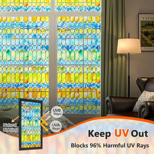 Miniatura 6 de Beautyhero Película de privacidad para ventana, vidrio esmerilado, revestimientos decorativos 3D con bloqueo UV, calcomanías para puertas de baño