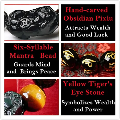 Miniatura 43 de Pulsera de obsidiana negra, pulsera de obsidiana negra Feng Shui para mujeres y hombres, pulsera elástica de obsidiana con piedra de ojo de tigre