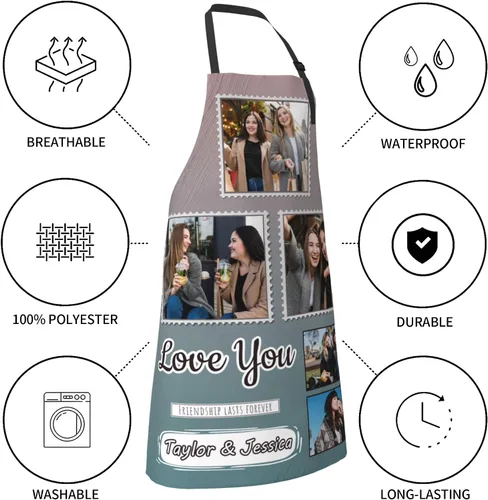 Miniatura 7 de Delantales personalizados con dos bolsillos para mujeres y hombres, delantales personalizados impresos con texto fotográfico para cocinero de cocina