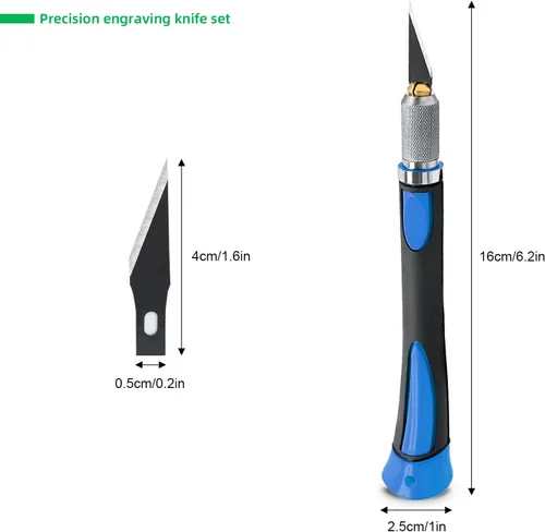 Miniatura 2 de FOSHIO Juego de 2 cuchillos de precisión para manualidades con 20 cuchillas de repuesto, mango ergonómico antideslizante con cubierta protectora
