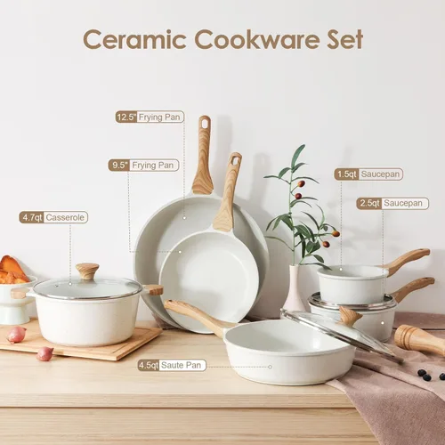 Miniatura 8 de SENSARTE Juego de utensilios de cocina de cerámica antiadherente de 16 piezas, juego de ollas y sartenes saludables, juego de cocina no tóxico