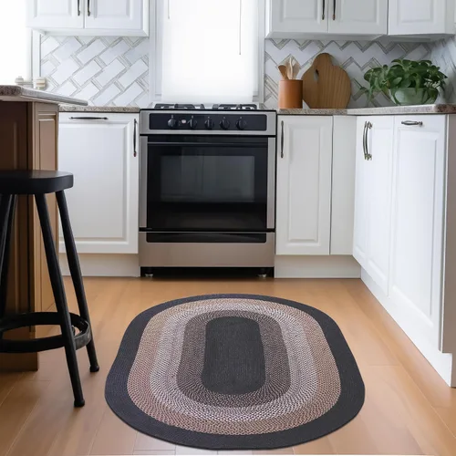 Miniatura 2 de Super Area Rugs - Alfombra trenzada rústica en tonos taupe y gris oscuro, ovalada para puerta/entrada principal, alfombra tejida para exteriores, 2