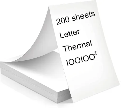 200 páginas, papel para impresora térmica 8.5x11, carta, doblado, continuo, perforado, 3 pruebas, libre de BPS, libre de BPA. Para IOOIOO, Peripage,