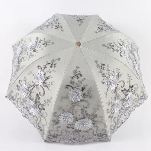 Miniatura 174 de Honeystore Sombrilla bordada con flor 3D plegable UV con encaje clásico