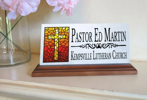 Miniatura 4 de Placa de identificación cristiana personalizada para pastores o trabajadores de la iglesia, mármol sólido (Christian3)