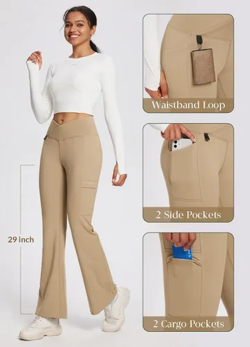 Miniatura 4 de BALEAF Pantalones con forro polar para mujer, resistentes al agua, cruzados, acampanados, corte de bota, senderismo, invierno, al aire libre