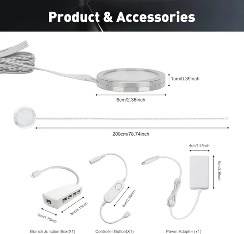 Miniatura 12 de Cefrank Paquete de 6 luces de disco inteligentes WiFi para debajo del gabinete, kit de iluminación 2700K-6000K, regulable, control remoto