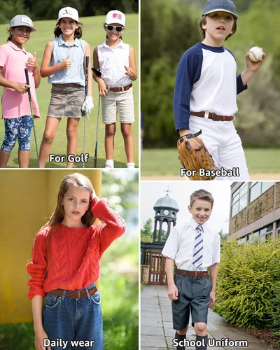 Miniatura 16 de AWAYTR Cinturón trenzado elástico para niños, cinturón de béisbol de golf elástico con hebilla de pasador negro para niños y niñas de 4 a 12 años