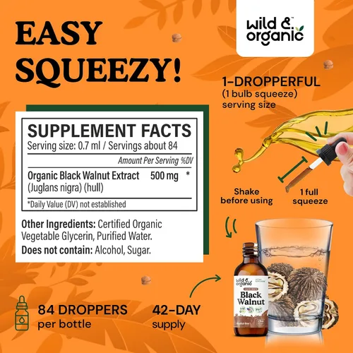 Miniatura 3 de Wild & Organic Tintura de Nuez Negra - Limpieza Desintoxicante con Extracto de Cáscara de Nuez Negra - Suplemento Herbal para Desintoxicación