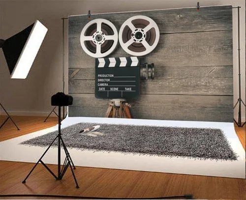 Miniatura 4 de AOFOTO Cámara de película antigua de 5 x 3 pies sobre fondo de tablero de madera, película vintage, película, fotografía, telón de fondo, carrete