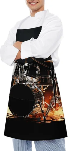 Miniatura 4 de Personalized Drummer Adult Apron, Kitchen Cooking Aprons for Woman Man, Adjustable Bib Apron with Pocket for Baking, BBQ Crafting Outdoors, Dining