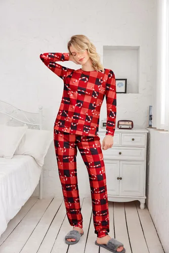 Miniatura 180 de Ekouaer Conjunto de pijama de manga larga para mujer, ropa de dormir suave con cuello redondo y bolsillos