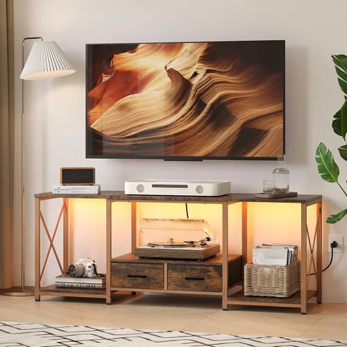 Miniatura 7 de LED TV Stand with 2 Fabric Drawer - 55" Industrial TV Console Table with Open Storage Shelves for Living Room,Bedroom, Entertainment Center TV