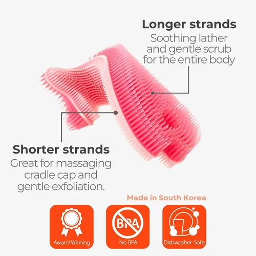 Miniatura 3 de Innobaby, esponja exfoliante de baño inteligente de silicona antimicrobiana con forma de pez., Rosa claro/ fucsia