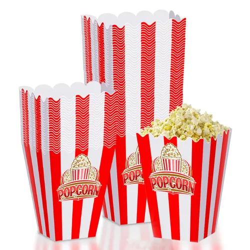 Miniatura 9 de 30 cajas clásicas para palomitas de maíz, bolsas desechables individuales a rayas rojas y blancas, contenedor para noche de cine, Halloween, Acción