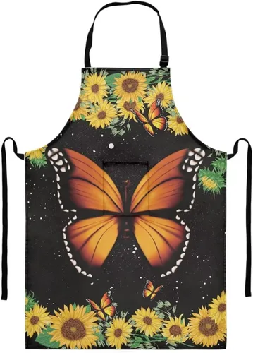Miniatura 16 de GIFTPUZZ Delantal de chef para mujer con lazo largo y bolsillo frontal con correas