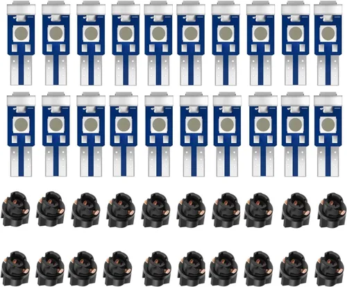 Miniatura 6 de 20 luces LED T5 para tablero de automóvil, súper azul 74 37 2721 PC74 de repuesto con enchufe de bloqueo giratorio, para puerta interior, cúpula